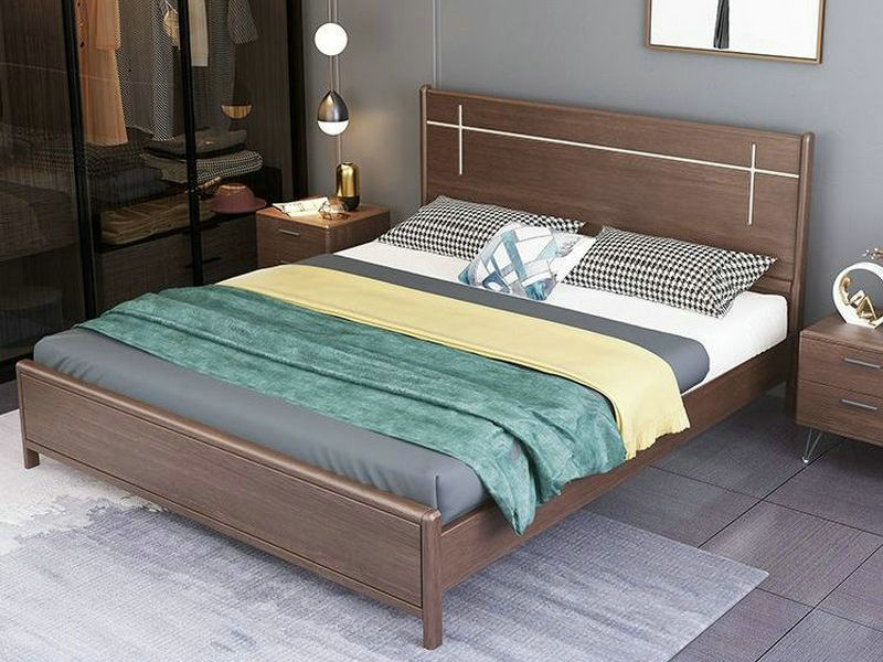 现代简约1.8米实木床双人主卧小户型轻奢胡桃木1.5m气压储物婚床