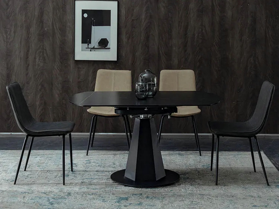 岩板圆形餐桌椅组合现代简约轻奢小户型家用伸缩旋转折叠可变圆桌
