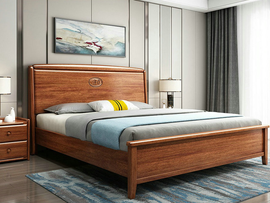 新中式胡桃木实木床双人储物床主卧1.8米床简约轻奢床主卧家具