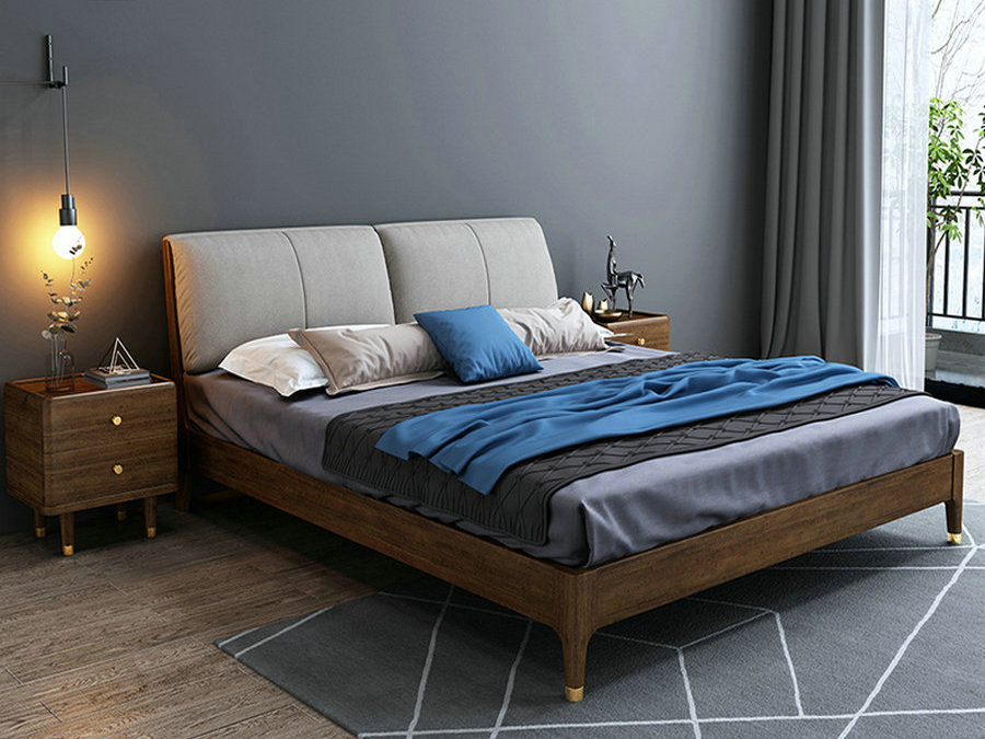 北欧全实木床1.8米双人床现代简约1.5m床主卧小户型软包轻奢婚床
