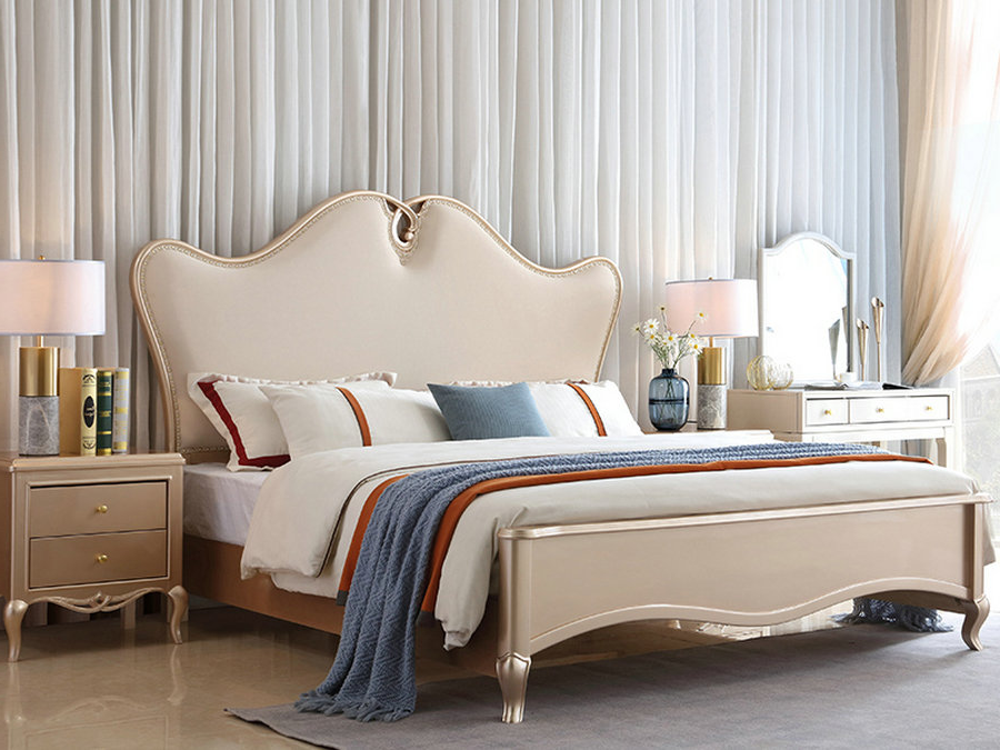 美式轻奢床主卧婚床实木床1.8米双人床1.5米高箱储物欧式床实木床