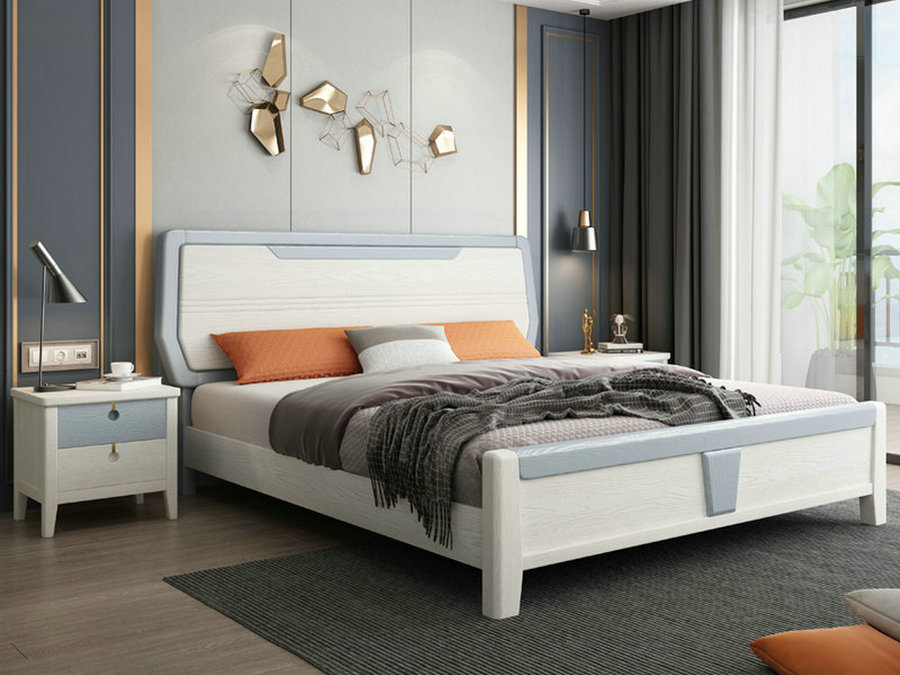 北欧极简轻奢实木床1.8米1.5双人床现代简约压纹高箱储物橡木婚床