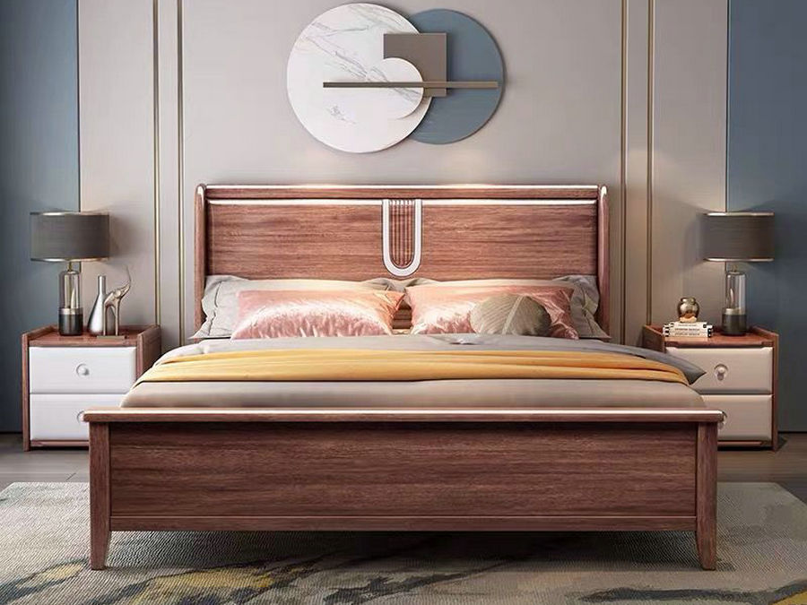 黄金檀木实木床现代简约双人床1.8米主卧中式轻奢婚床1.5米储物家具