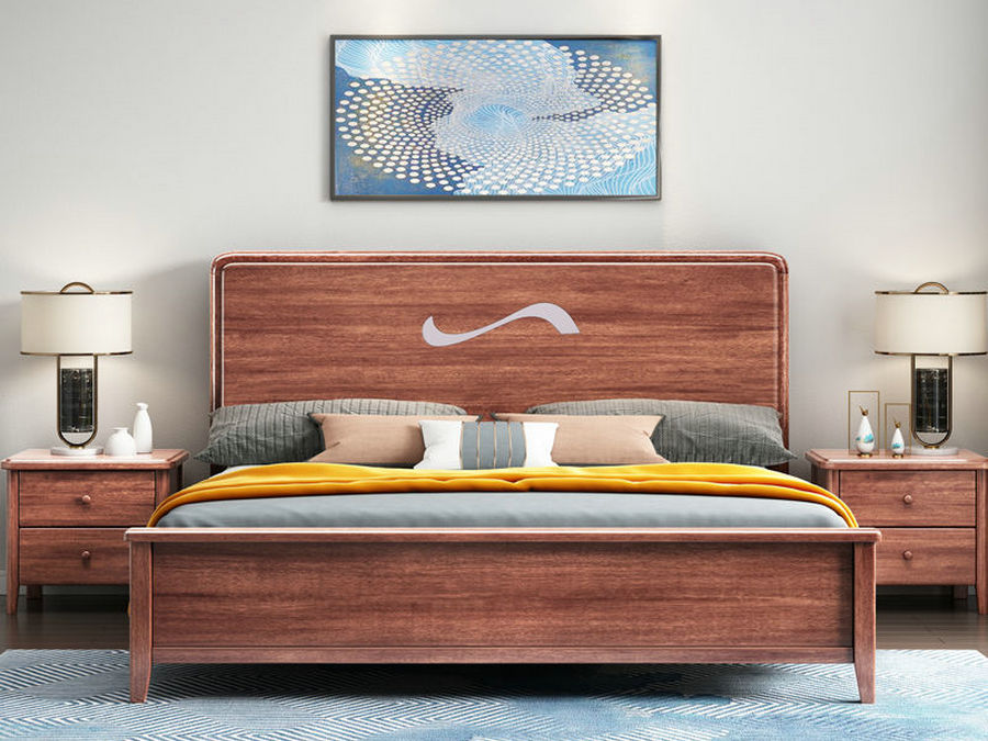 现代新中式全实木床1.8米金丝黄金檀木床1.5米高箱床家具厂家直销