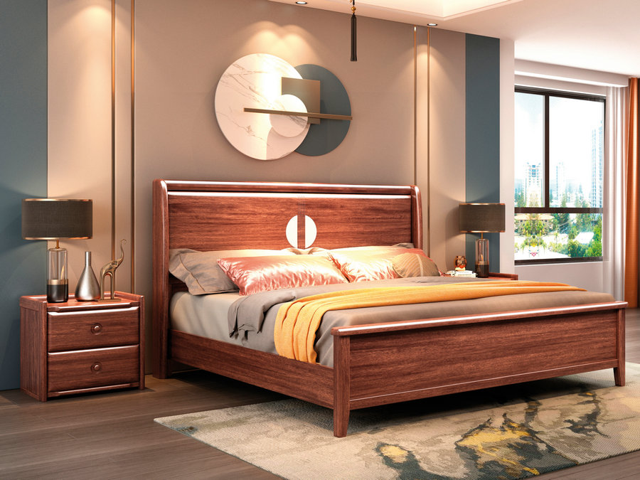 新中式实木胡桃木床小户型1.5m现代简约双人床北欧1.8米储物婚床
