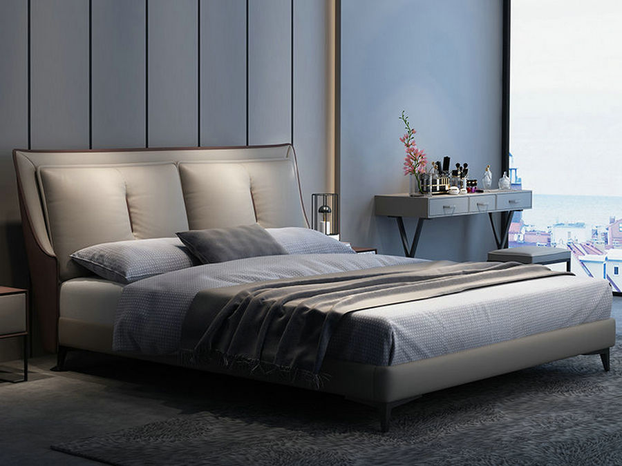 轻奢北欧实木真皮床双人床1.5m1.8米主卧床现代简约头层牛皮婚床
