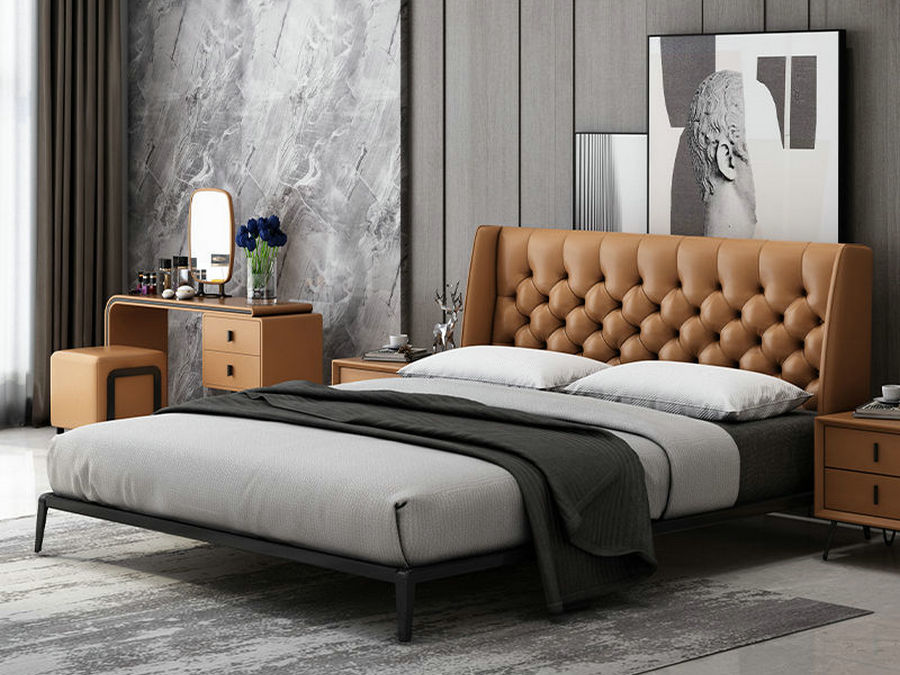 床双人2米现代双人床1.8米经济型卧室床真皮床轻奢床公主床