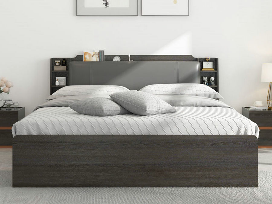 北欧床多功能usb高箱储物床简约1.8米1.5米主卧收纳双人板式床