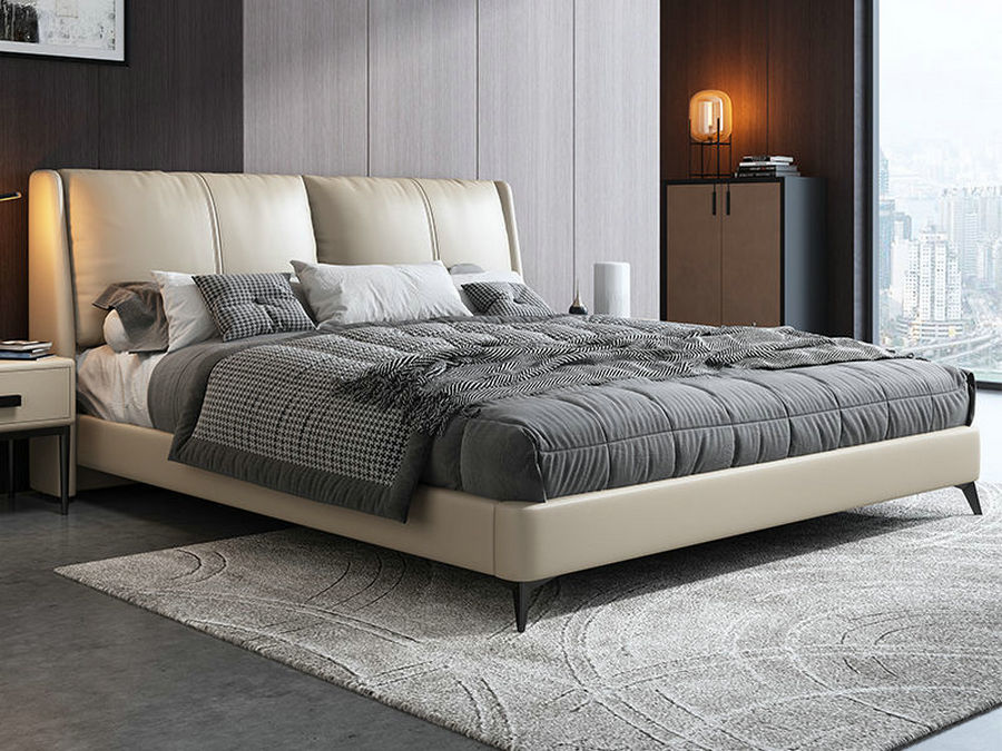 意式皮床极简轻奢真皮床1.5米1.8米双人床主卧现代简约软床