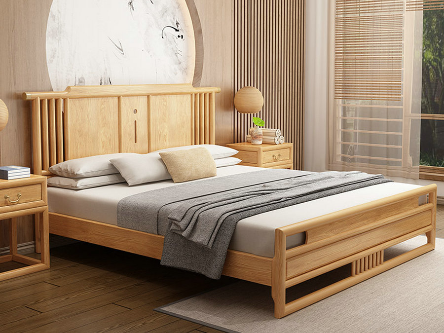 禅意新中式全实木床简约白蜡木主卧床储物高箱1.8米1.5m民宿家具