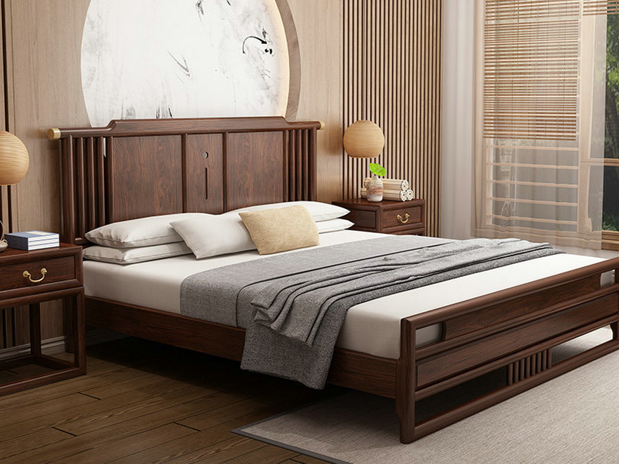 禅意新中式全实木床简约白蜡木主卧床储物高箱1.8米1.5m民宿家具
