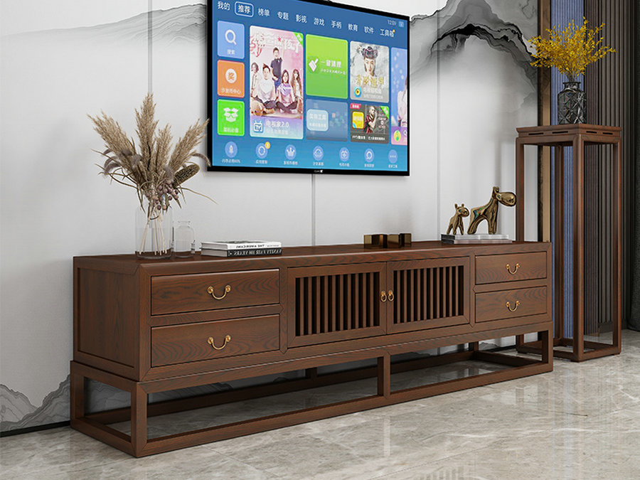 新中式实木电视柜家用白蜡木地柜禅意民宿小户型客厅环保榫卯家具