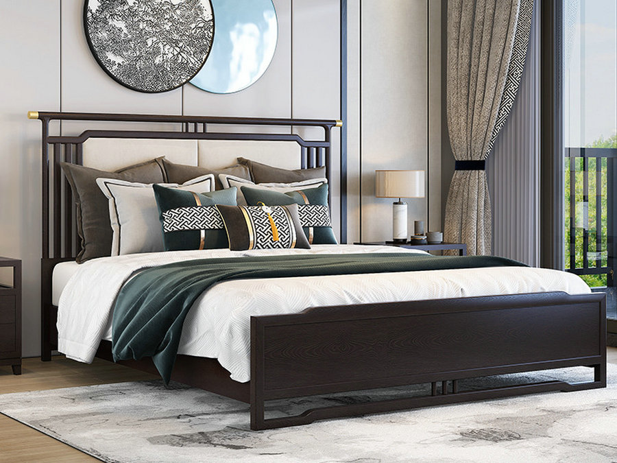新中式实木床单双人床简约现代轻奢卧室1.8米气压高箱储物床1.5m