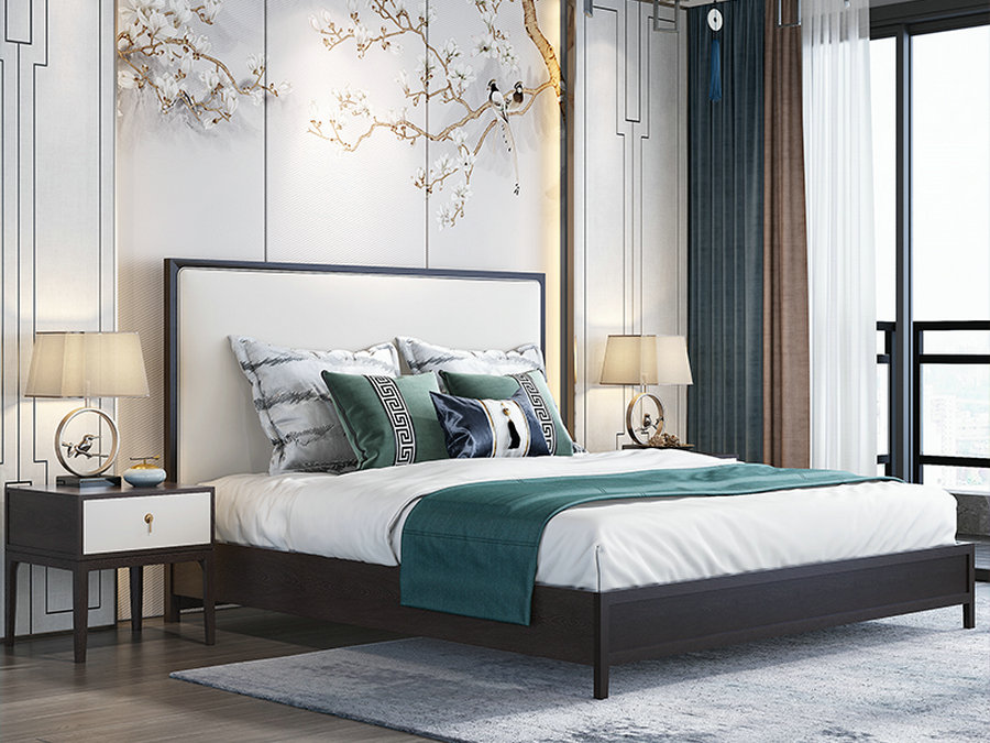 新中式实木床单双人床简约现代卧室家具1.8米气压高箱储物床1.5m