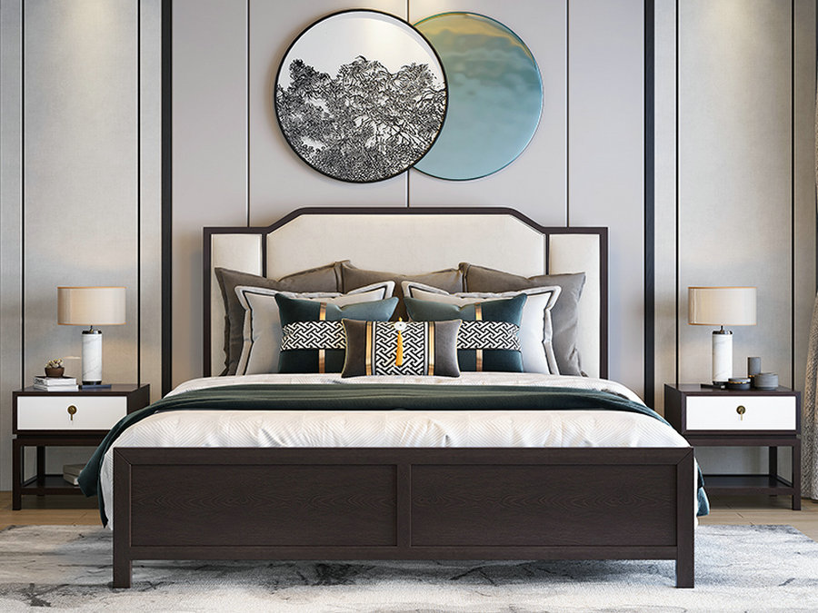 新中式白蜡木实木床单双人床现代简约床气压高箱储物床1.8米1.5m