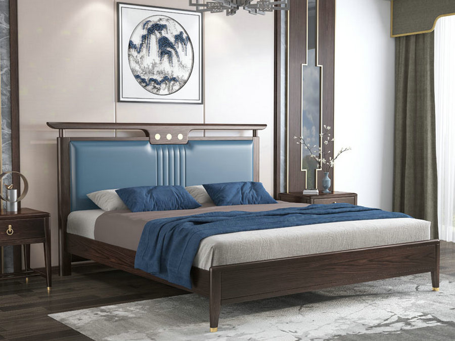 新中式实木床卧室床软靠1.8米1.5米双人床酒店别墅宾馆样板房家具