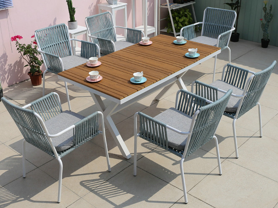 户外桌椅设计师北欧简约风格餐椅五件套室外花园庭院休闲绳编桌椅