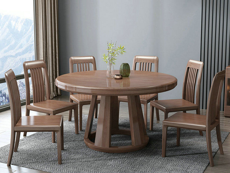 德式全实木餐桌椅组合现代简约胡桃木餐桌小户型餐桌圆形家用饭桌