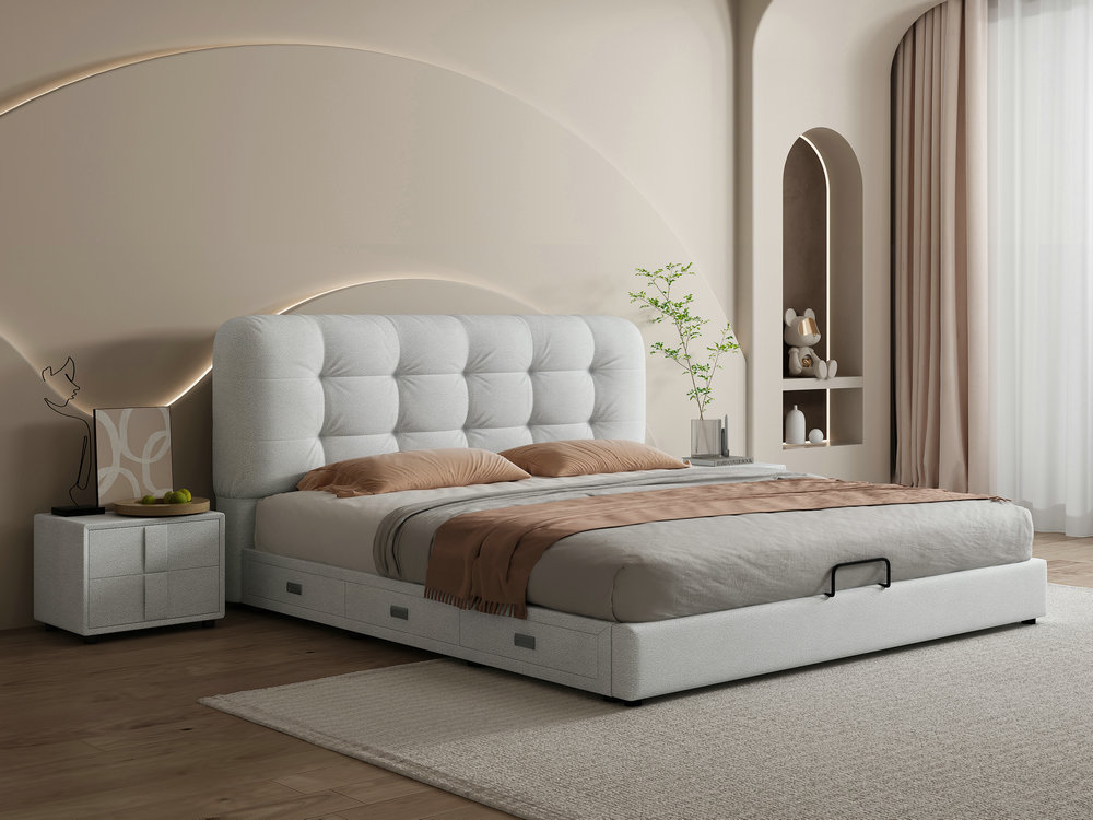 新款皮床1.8米主卧室双人大床现代简约轻奢储物实木软包科技布床