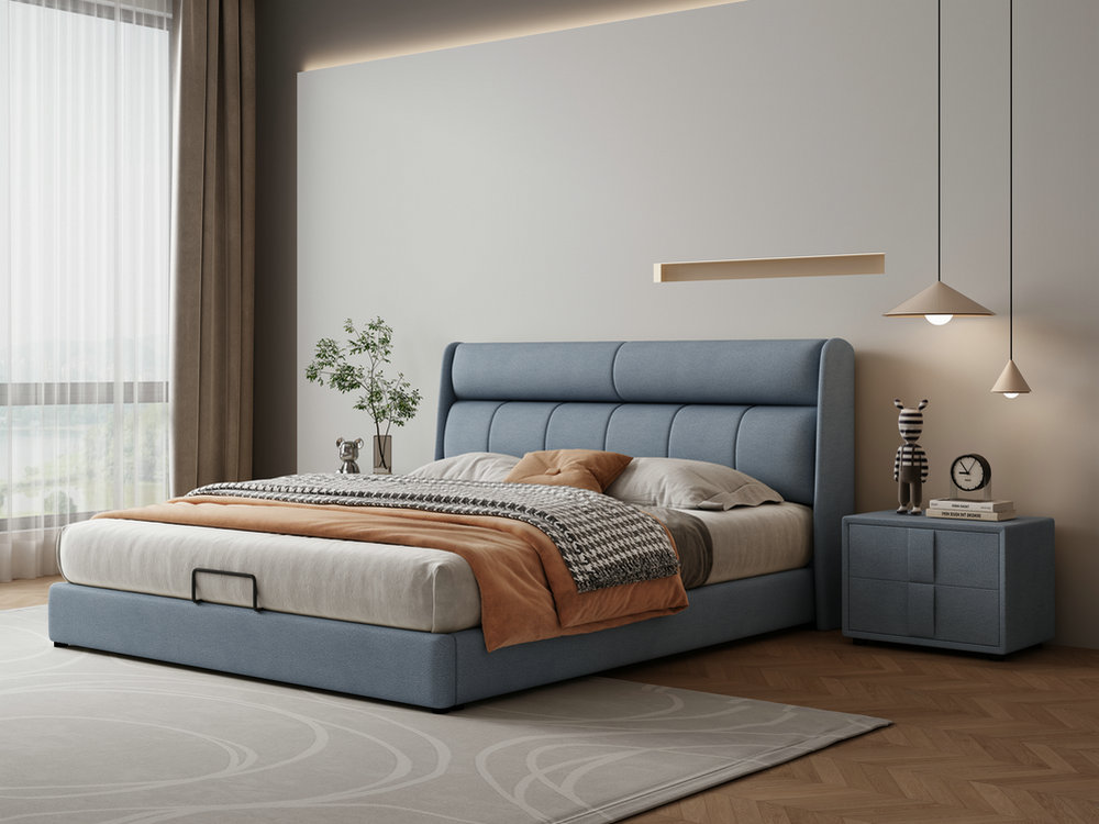 科技布床双人床布艺床现代简约轻奢ins网红床卧室1.5米1.8软包床