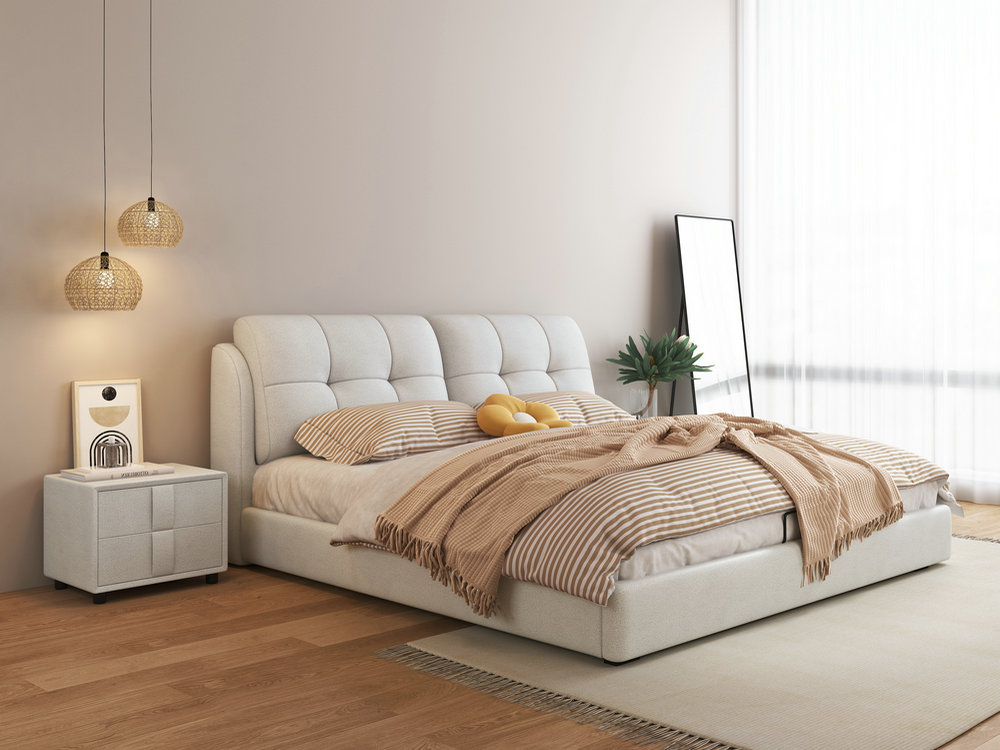布艺床现代简约北欧科技双人主卧1.8米轻奢免洗实木小户型1.5布床