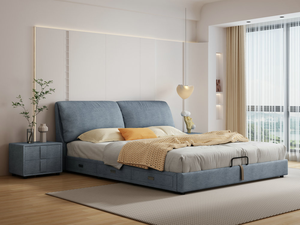 北欧轻奢科技布床现代简约主卧1.8米双人床1.5米软靠免洗布艺婚床