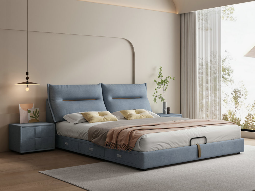 北欧布艺床主卧双人床科技布床婚床现代简约轻奢网红实木床1.5米