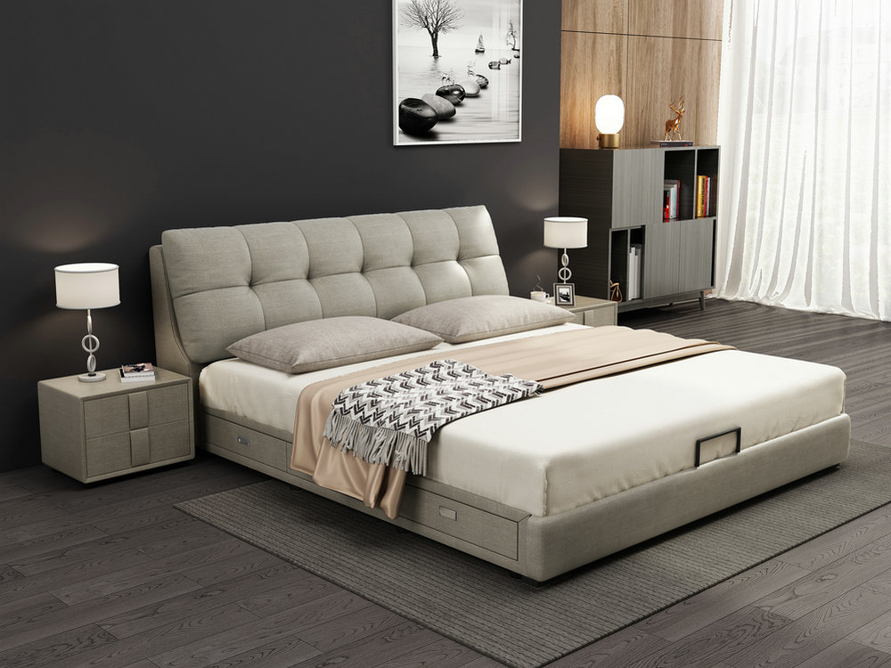 意式轻奢免洗科技布床现代简约双人床1.8米极简小户型主卧室婚床