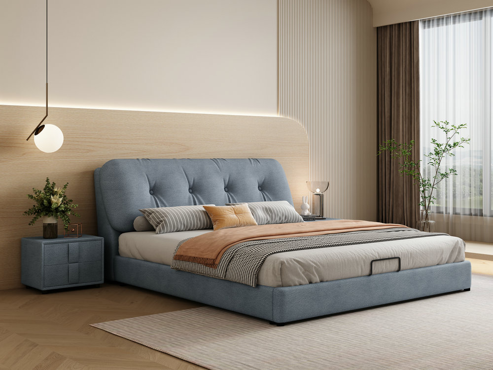 北欧软包床现代极简约科技布床免拆洗轻奢婚床铺1.8米5主卧双人床