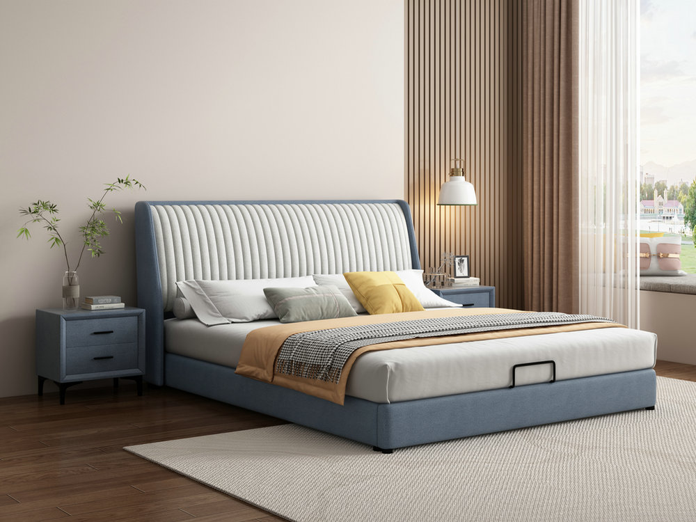 皮床1.8米双人大床1.5气压高箱储物床现代简约科技布实木家具婚床