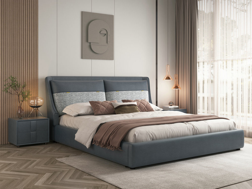 布艺床现代简约北欧科技双人主卧1.8米轻奢免洗实木小户型1.5布床