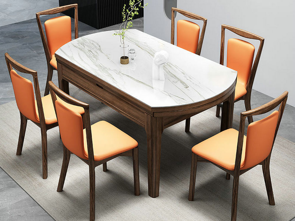实木岩板餐桌椅组合乌金木餐桌现代简约可伸缩家用饭桌小户型桌子