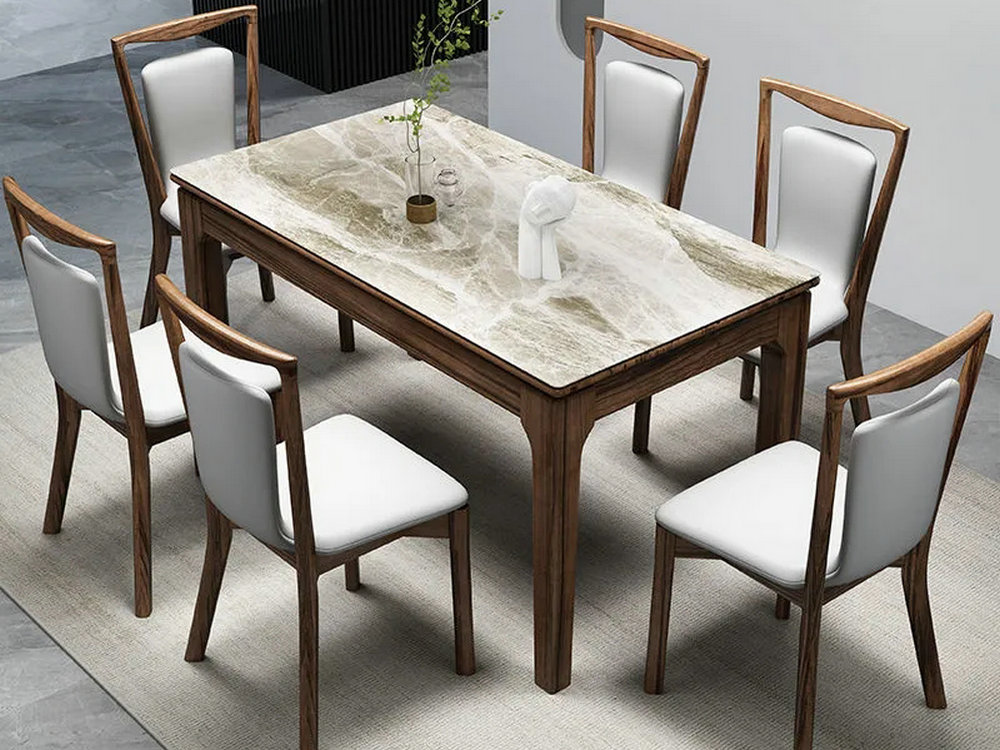 乌金木纯实木长方形餐桌北欧现代简约家用吃饭桌小户型餐桌椅组合