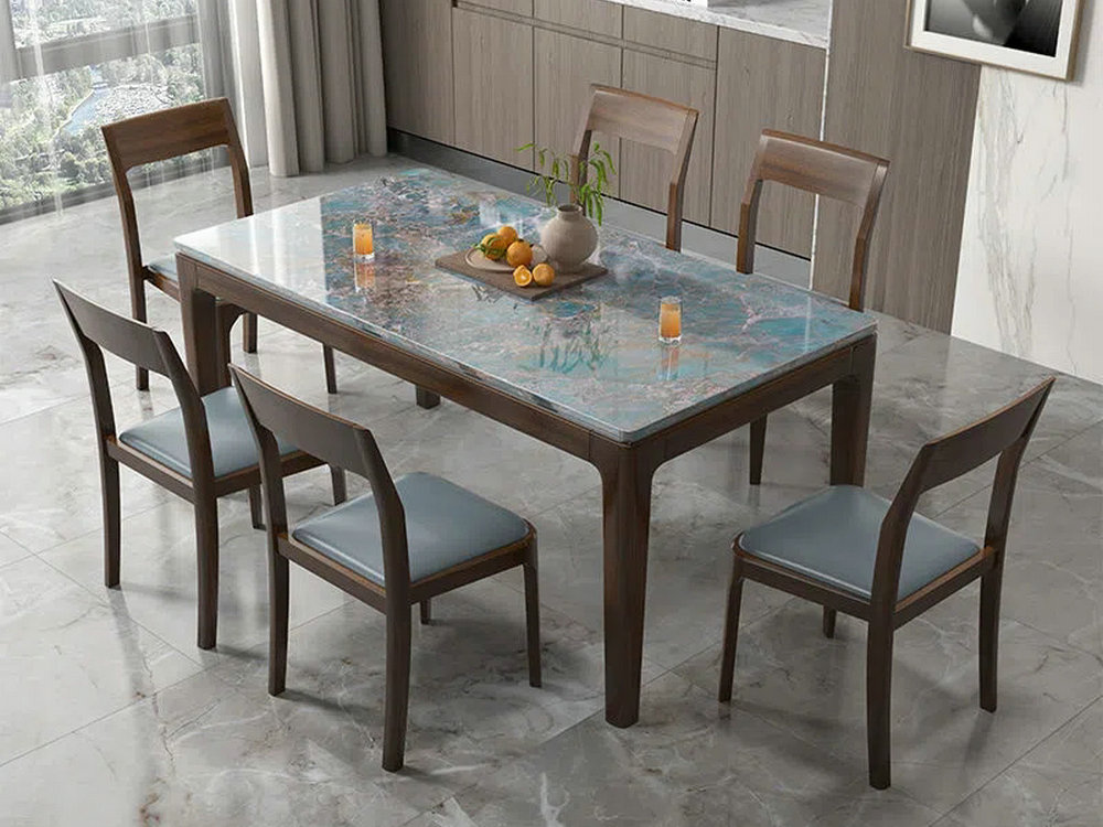 新中式岩板餐桌椅组合现代简约长方形餐桌实木北欧轻奢吃饭夕餐桌