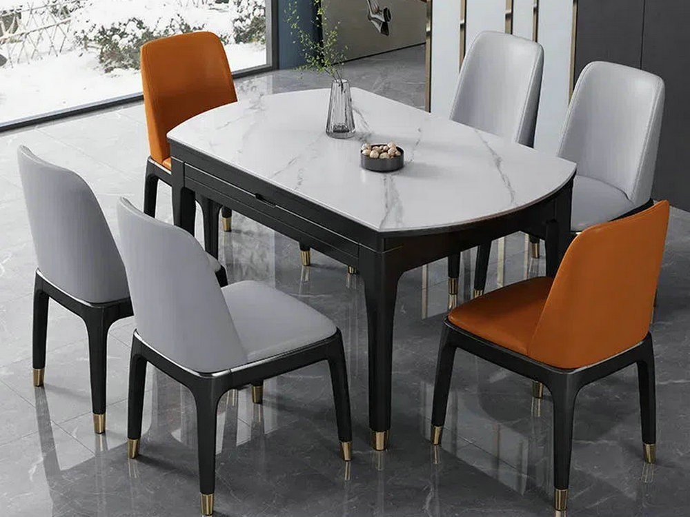 意式岩板餐桌餐椅组合实木可伸缩折叠方圆餐桌小户型餐厅家用饭桌