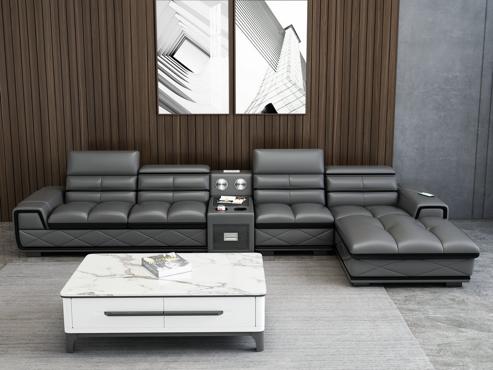 轻奢实木现代客厅转角组合皮沙发大小户型皮艺沙发整装