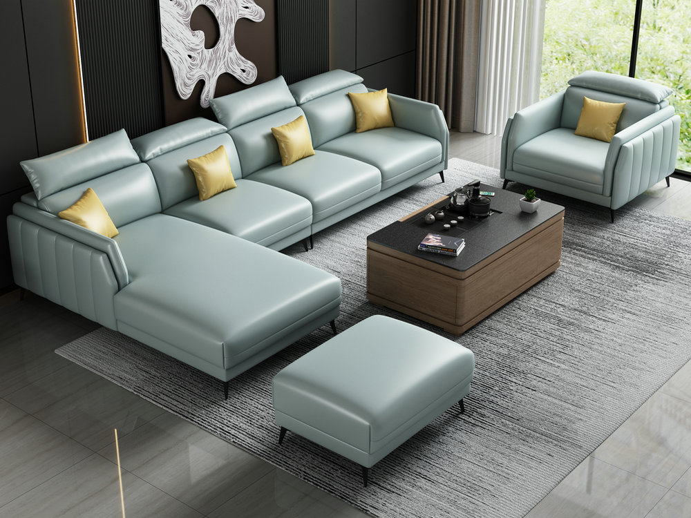 极简意式轻奢皮沙发现代简约直排沙发四人位客厅