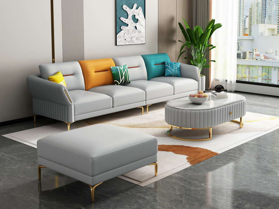 意式轻奢皮沙发极简客厅现代简约纳帕皮羽绒弧形组合
