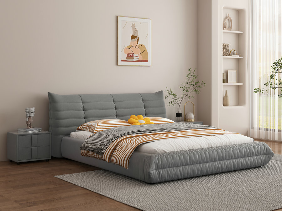 金刚皮科技布床免洗现代简约主卧婚床北欧双人床1.8米布艺床