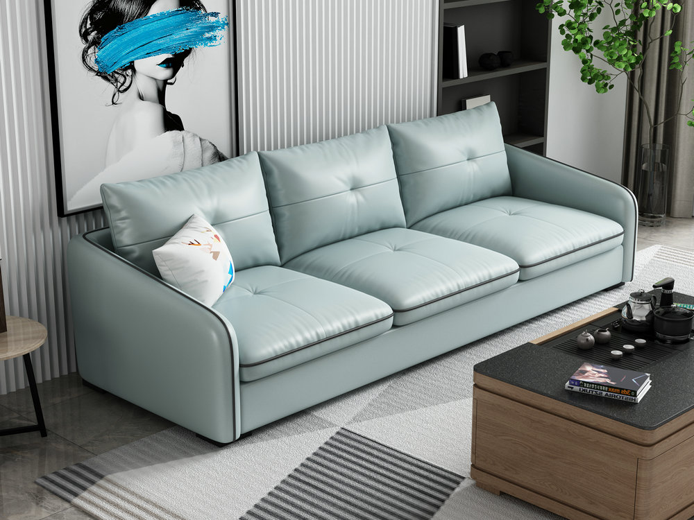 极简意式轻奢皮沙发现代简约直排沙发四人位客厅