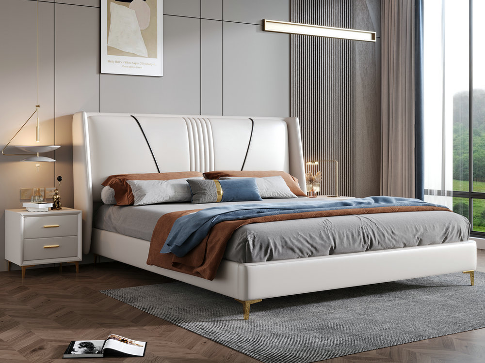 高仿皮床免洗意式轻奢双人床1.8米现代简约主卧婚床布艺床
