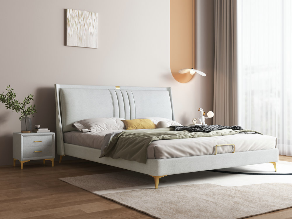 科技布床免洗美式轻奢双人床1.8米现代简约主卧婚床布艺床实木