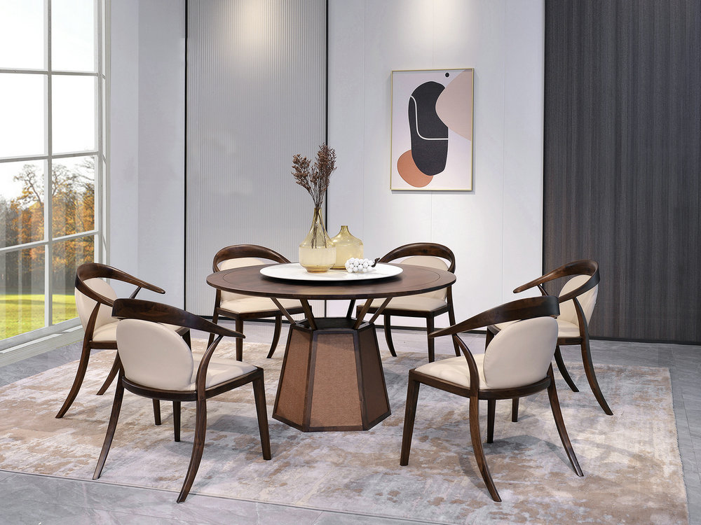 杭州双龙家具推荐胡桃木时尚轻奢中式餐厅实木餐桌椅系列家具