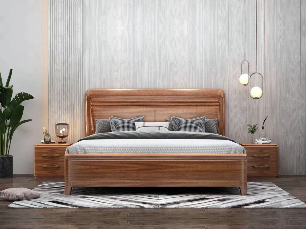 轻奢中式胡桃木卧室系列家具时尚款双人大床