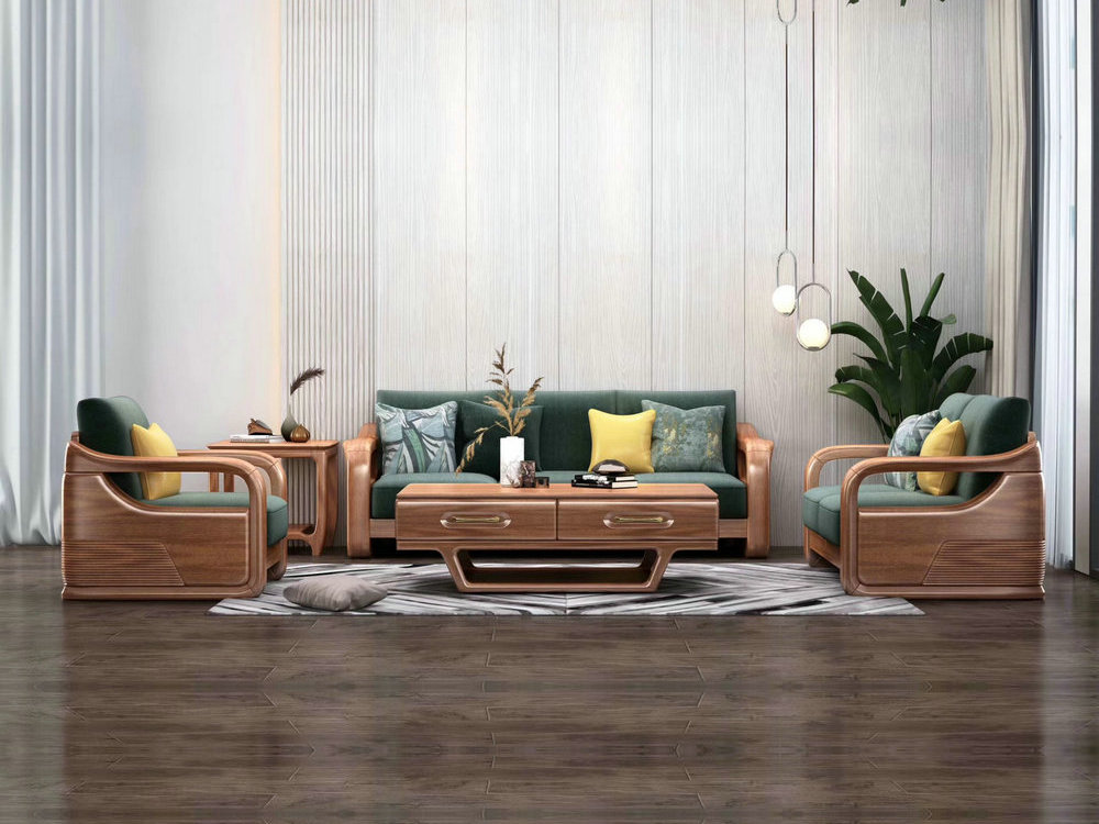 轻奢中式胡桃木客厅系列家具时尚款实木沙发组合