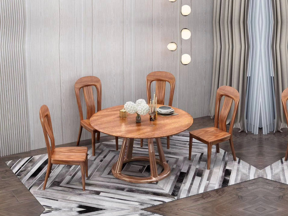 轻奢中式胡桃木餐厅系列家具时尚款实木餐桌椅组合