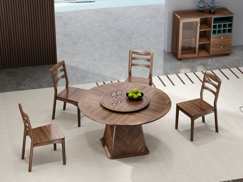 轻奢中式南美胡桃木餐厅系列家具时尚款实木餐桌椅组合