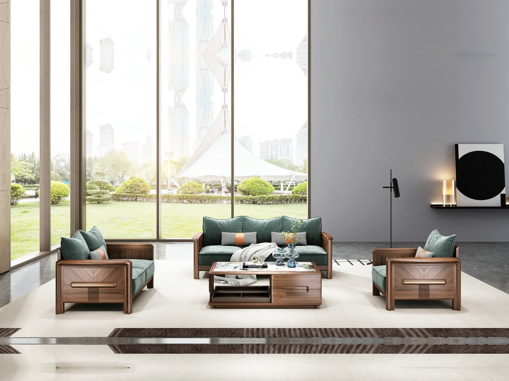 轻奢中式南美胡桃木客厅系列家具时尚款实木沙发组合