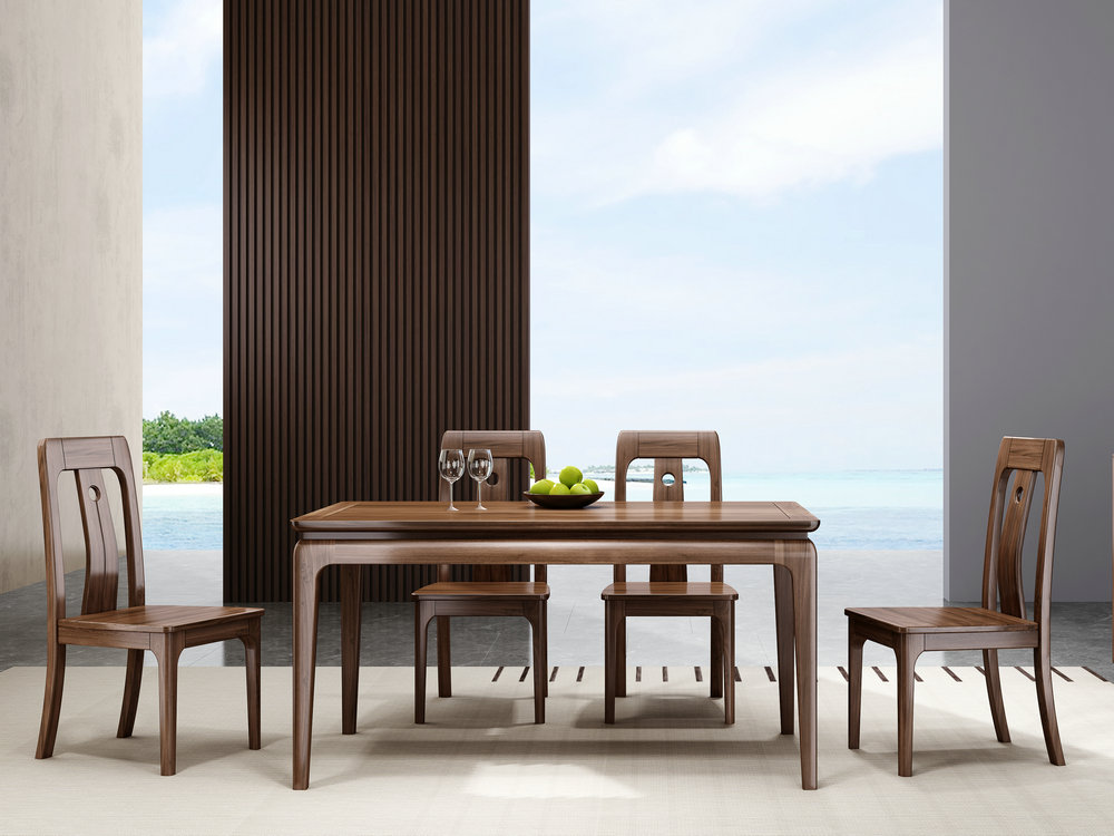 轻奢中式南美胡桃木餐厅系列家具时尚款实木餐桌椅组合