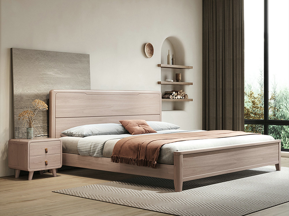 侘寂风全实木床北欧现代简约1.5m单1.8米双人大床主卧白蜡木家具